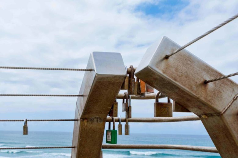 Ballina NSW beach headland view with padlocks