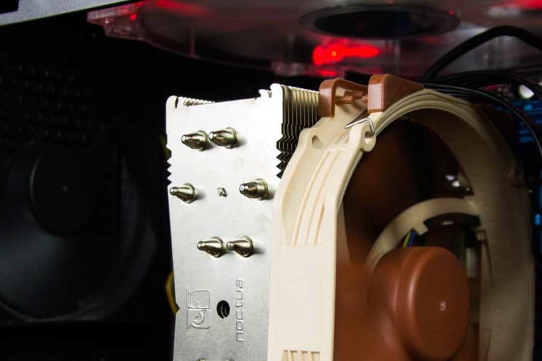 Computer parts inside case close up