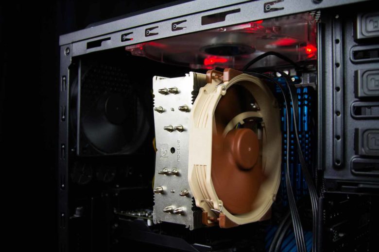 Computer parts inside case close up