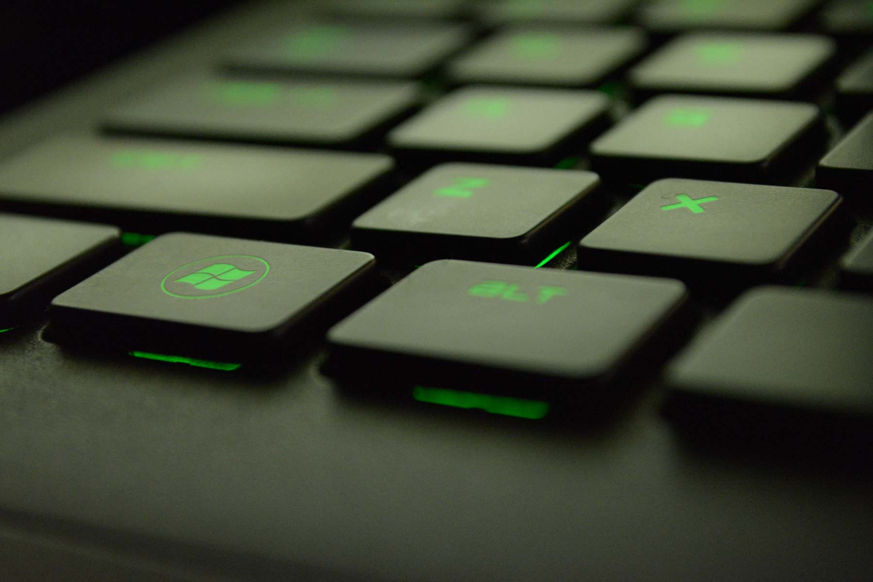 Microsoft Windows 10 laptop keyboard (green)