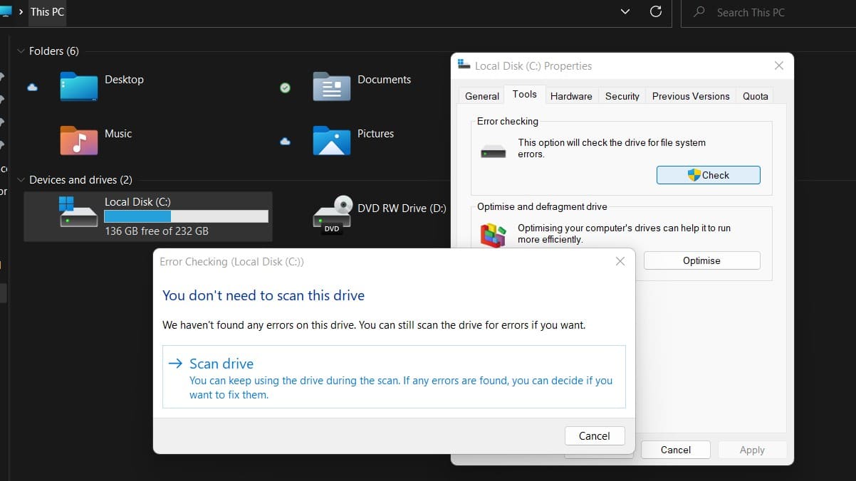Chkdsk on Windows 10 or Windows 11