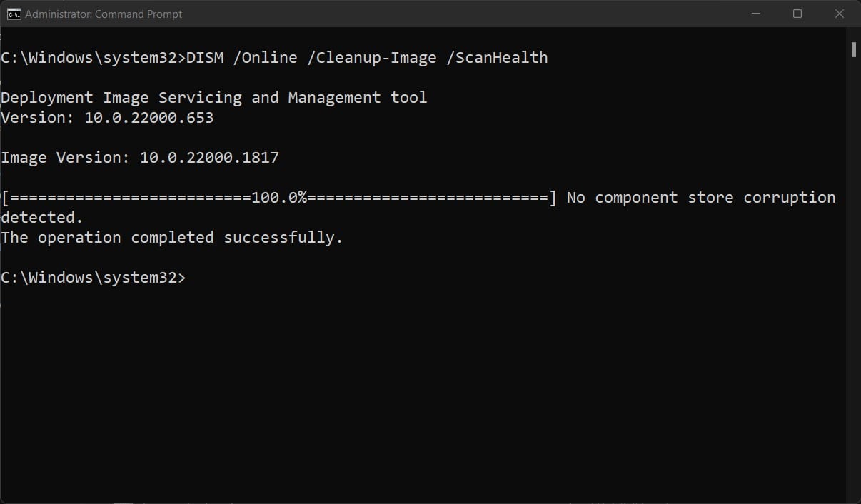dism /online /cleanup-image /scanhealth