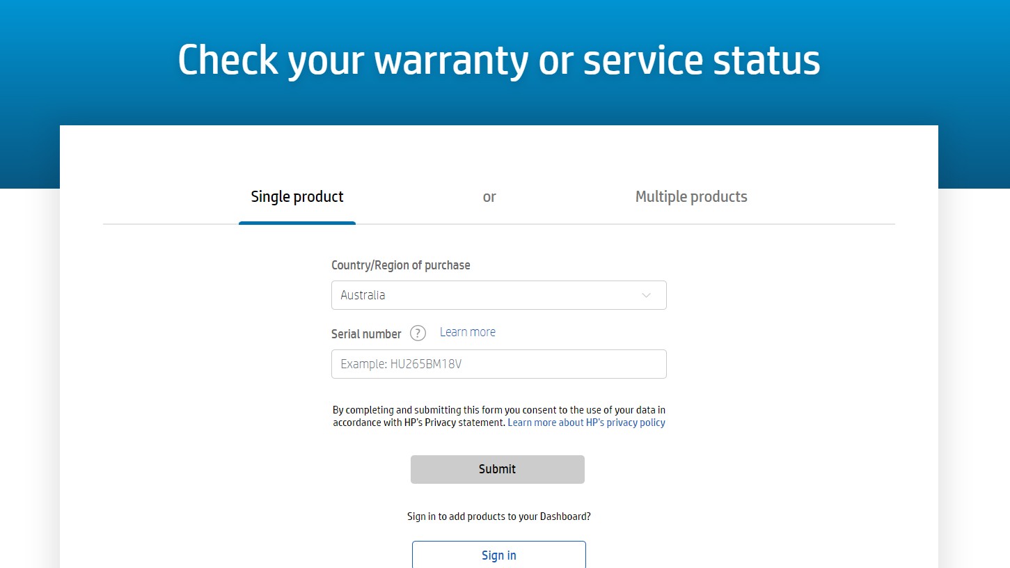 HP warranty check website