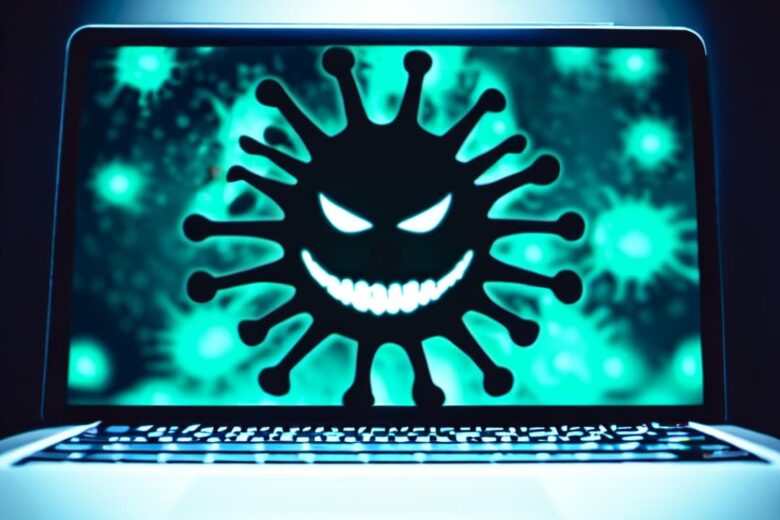 Virus on laptop computer infected with ransomware