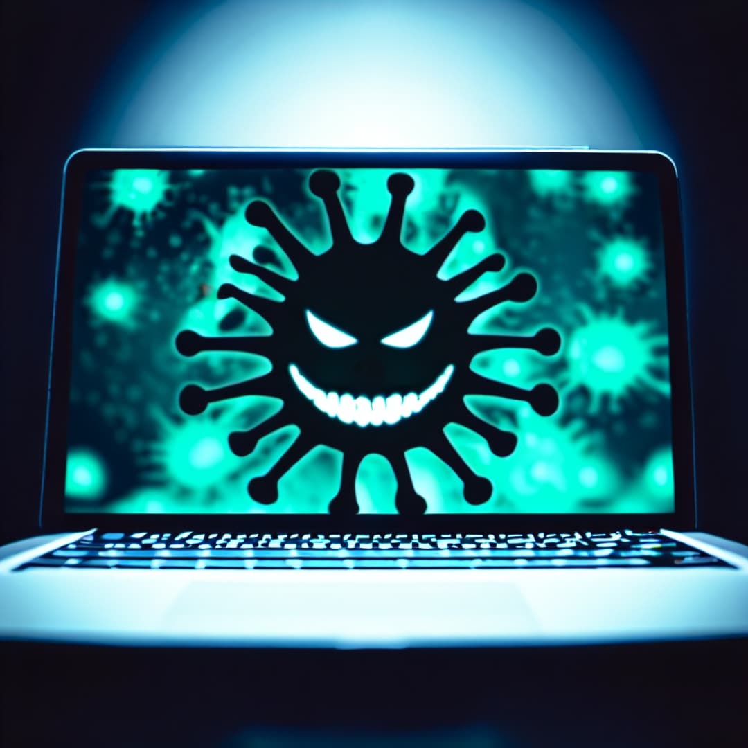 Virus on laptop computer infected with ransomware