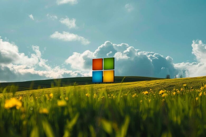 Microsoft 365 Business logo on a rolling field